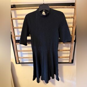 TopShop Black Textured Short Sleeve Skater Dress
